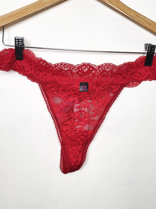 NEW - La Senza Essentials Red All-Over Lace Thong Panty | Size XL