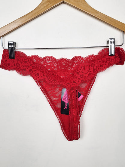 NEW - La Senza Essentials Red All-Over Lace Thong Panty | Size XL