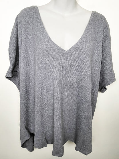 The Group Babaton Aritzia Gray Waffle Women's  Knit Relaxed V-Neck Tee | Size XL