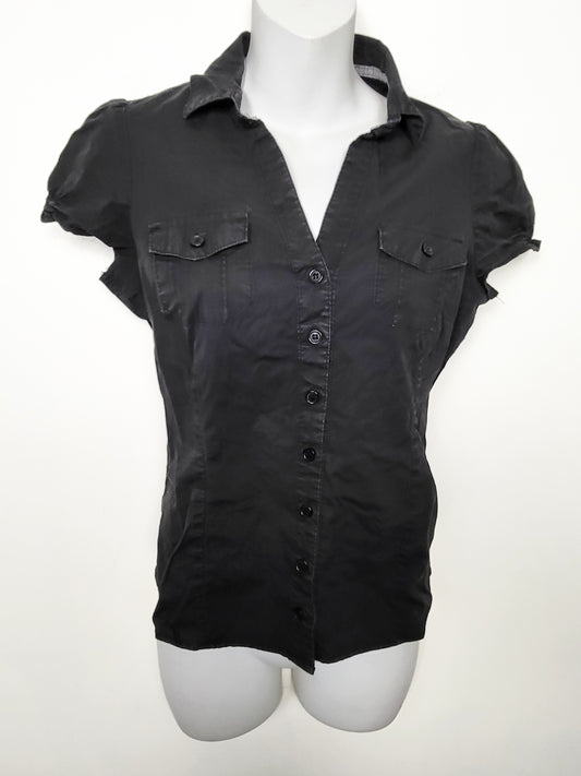 Urban Heritage Black Cap-Sleeve Button-Up Utility Blouse | Size MEDIUM