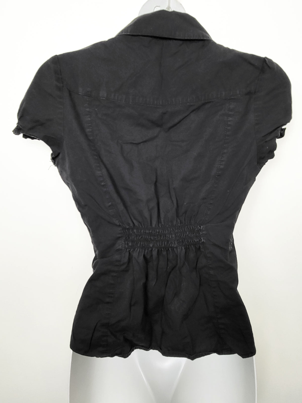 Urban Heritage Black Cap-Sleeve Button-Up Utility Blouse | Size MEDIUM