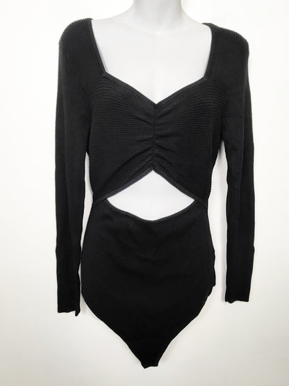 NEW - Abercrombie & Fitch Black "softAF" Long-Sleeve Twist-Front Cutout Rib Knit Bodysuit | Size XL