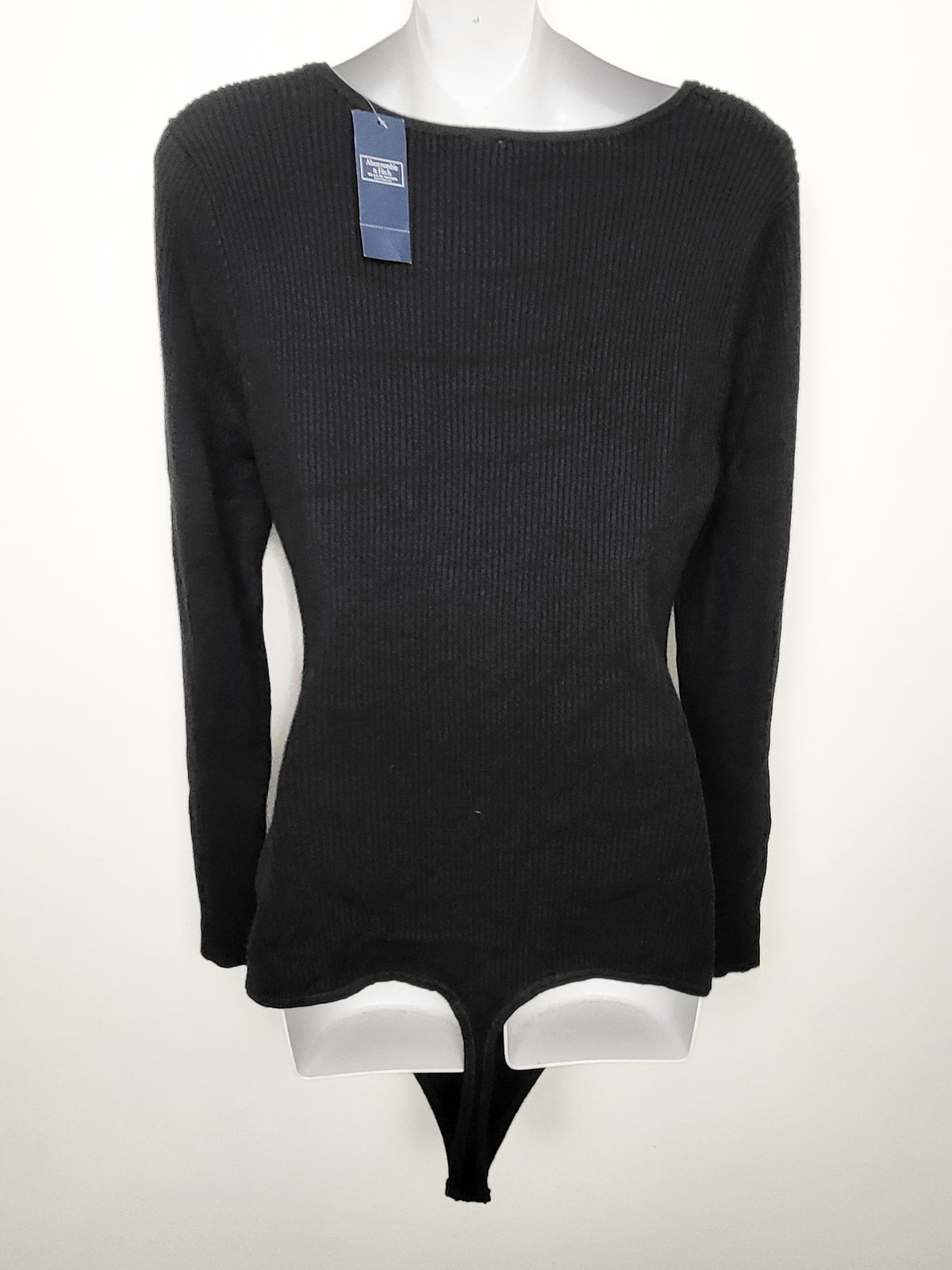 NEW - Abercrombie & Fitch Black "softAF" Long-Sleeve Twist-Front Cutout Rib Knit Bodysuit | Size XL