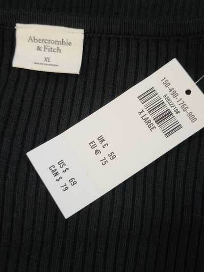 NEW - Abercrombie & Fitch Black "softAF" Long-Sleeve Twist-Front Cutout Rib Knit Bodysuit | Size XL