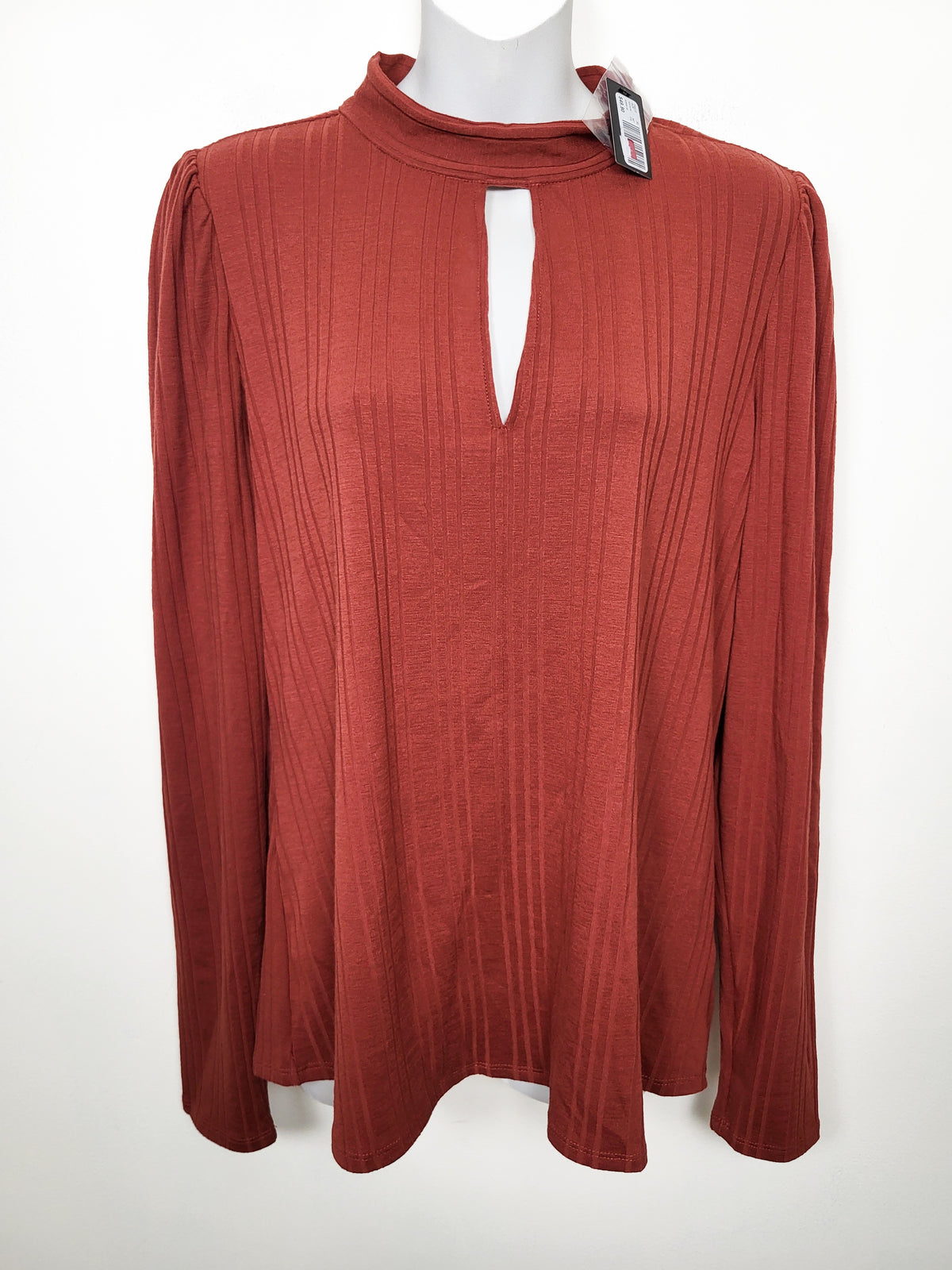 NEW - RW&CO Terracotta Long-Sleeve Ribbed Cutout Blouse | Size XL