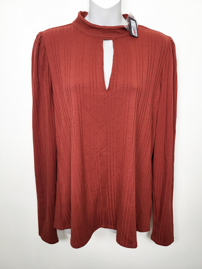NEW - RW&CO Terracotta Long-Sleeve Ribbed Cutout Blouse | Size XL