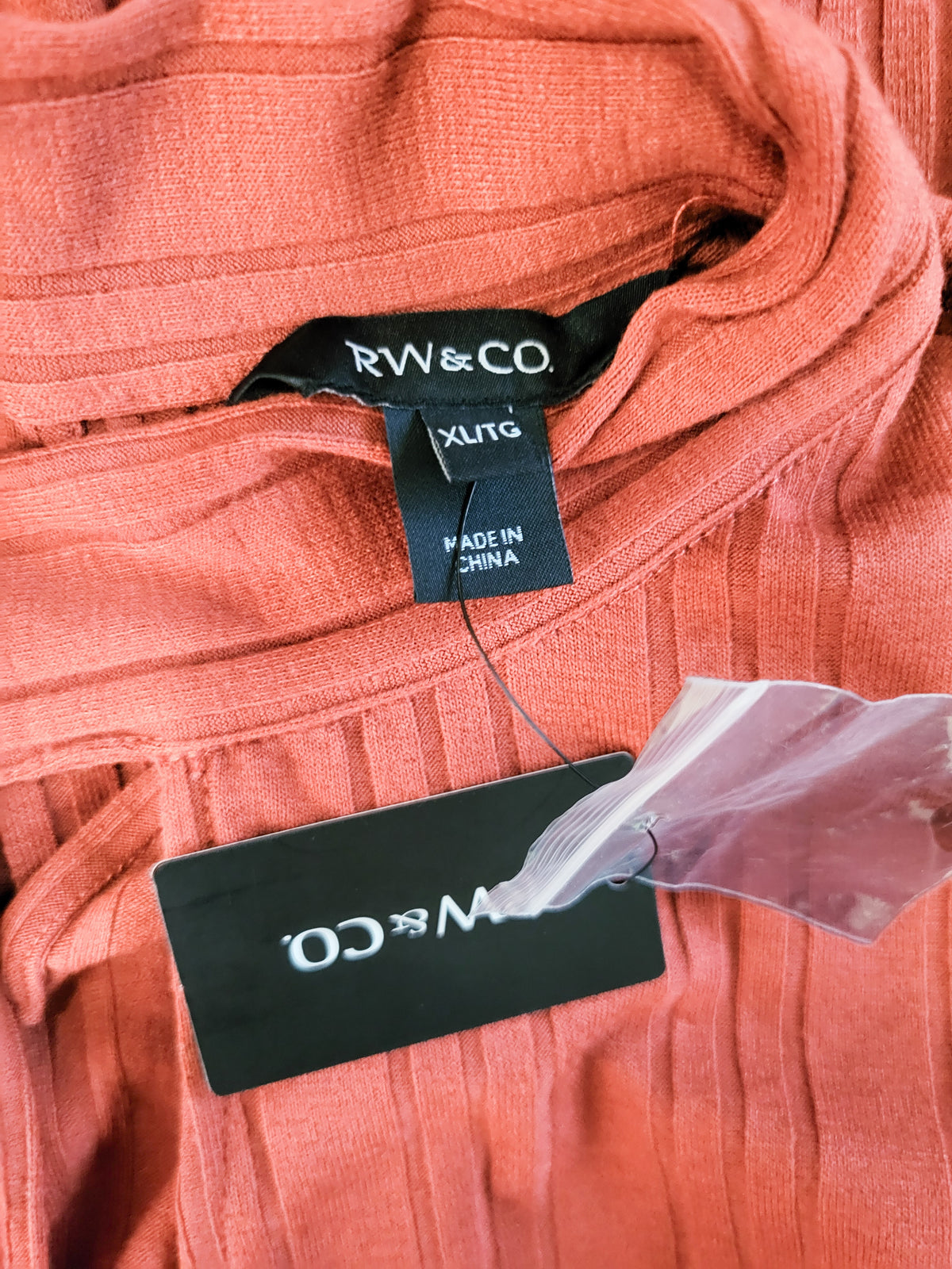 NEW - RW&CO Terracotta Long-Sleeve Ribbed Cutout Blouse | Size XL