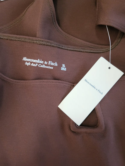 NEW - Abercrombie & Fitch Chocolate Brown "Soft A&F" Square-Neck Keyhole Bodysuit | Size XL