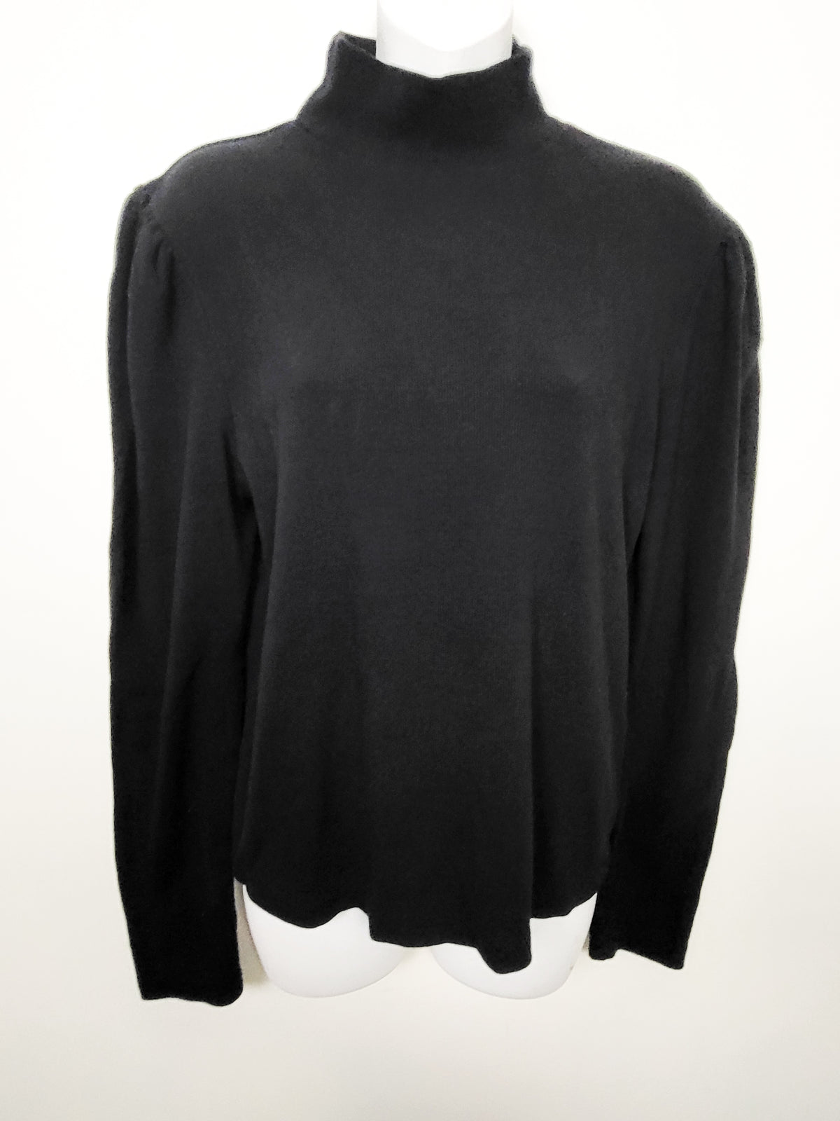 Gap Women's Black Ribbed Mockneck Puff-Sleeve Long Sleeve Top | Size XL