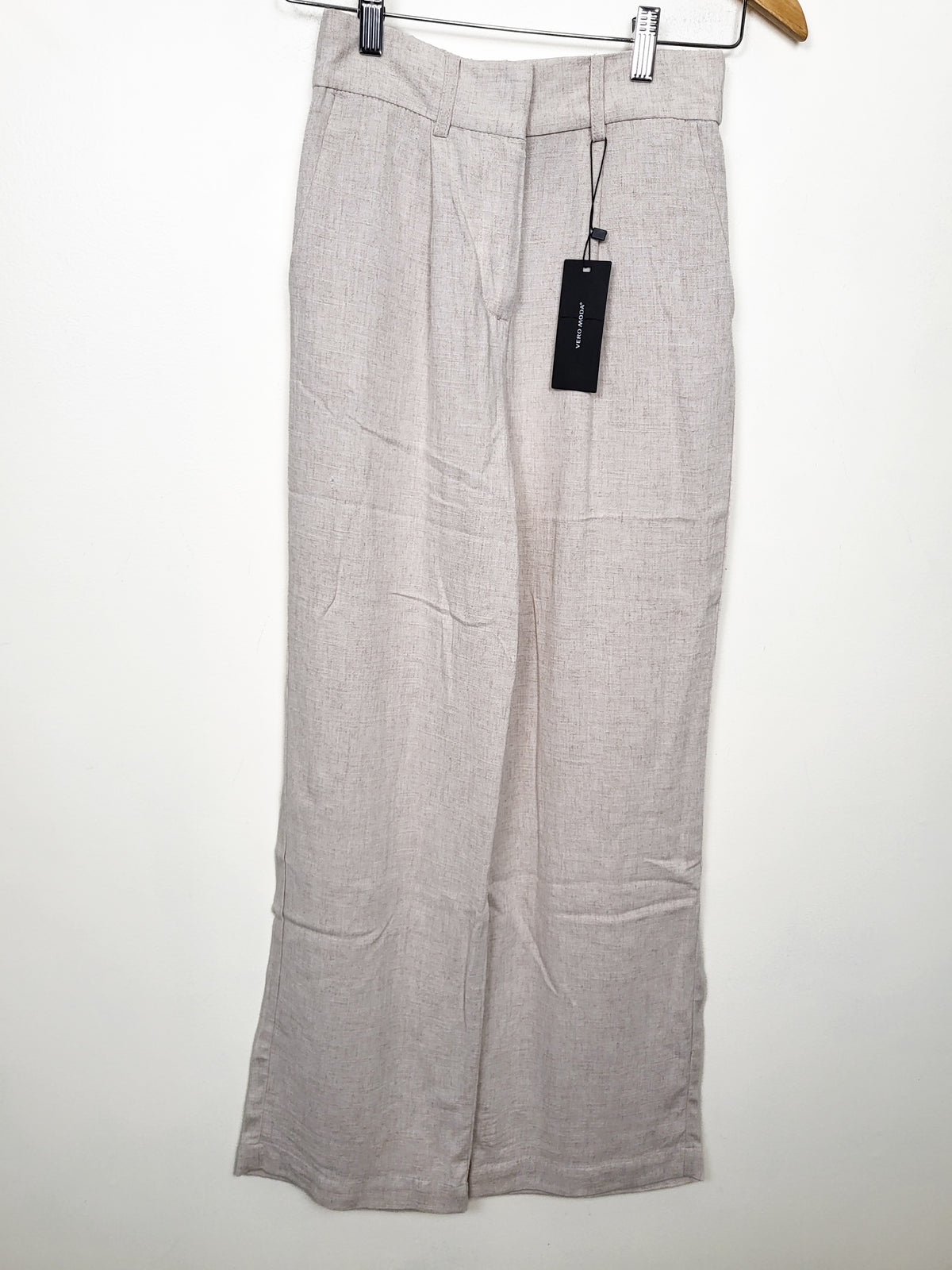 NEW - Vero Moda Women's Oatmeal "Vertira" Mid-Rise Wide-Leg Linen-Blend Pants | Size XS
