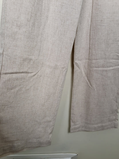 NEW - Vero Moda Women's Oatmeal "Vertira" Mid-Rise Wide-Leg Linen-Blend Pants | Size XS