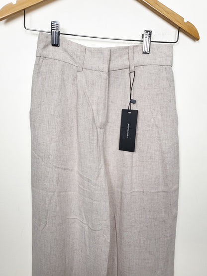 NEW - Vero Moda Women's Oatmeal "Vertira" Mid-Rise Wide-Leg Linen-Blend Pants | Size XS