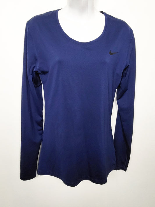 Nike Women's Midnight Blue Dri-FIT "Legend" Scoop-Neck Long-Sleeve Training Top | Size LARGE