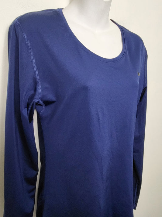Nike Women's Midnight Blue Dri-FIT "Legend" Scoop-Neck Long-Sleeve Training Top | Size LARGE