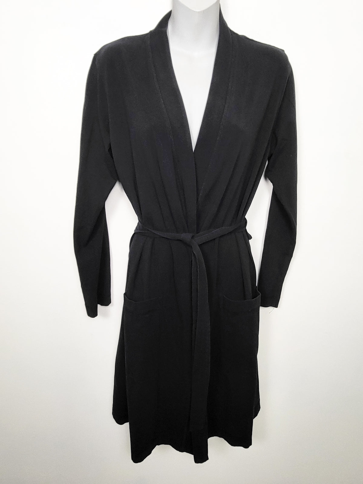 Hudson North Women's Black Wrap Style  Belted Cardigan/Robe | Sizes like a SMALL