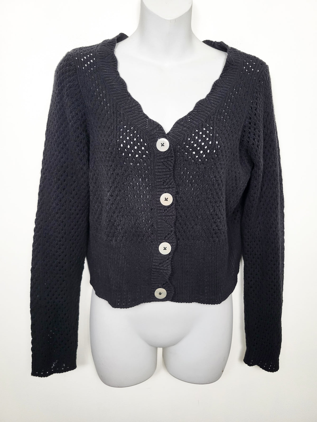 ONLY Black Cropped Open-Knit Cardigan | Size MEDIUM