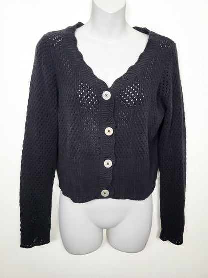 ONLY Black Cropped Open-Knit Cardigan | Size MEDIUM