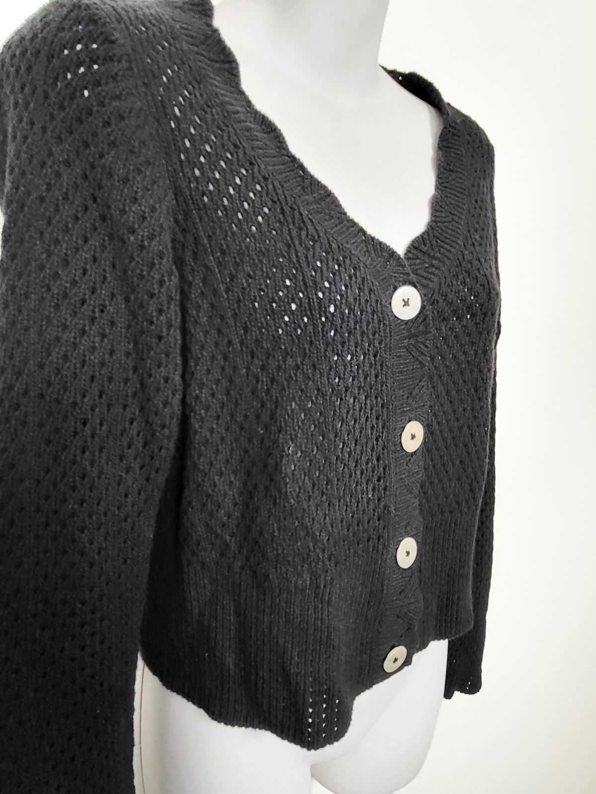 ONLY Black Cropped Open-Knit Cardigan | Size MEDIUM