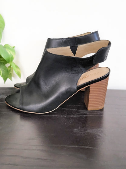 Pegabo Black Open-Toe Slingback Block Heel Sandals | Size 6