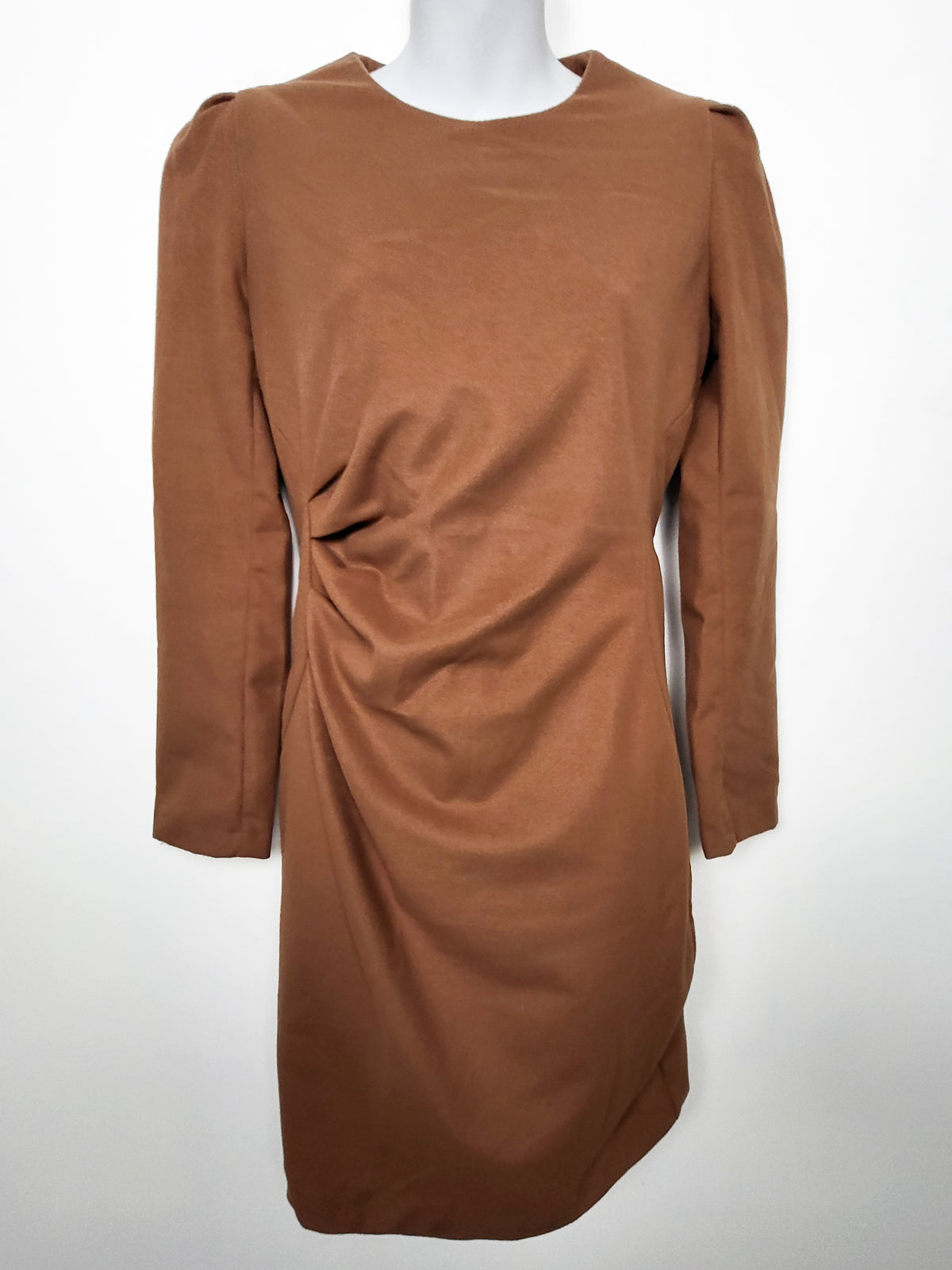 Chestnut Brown Faux Suede Ruched Long Sleeve Dress - Sizes like a Small