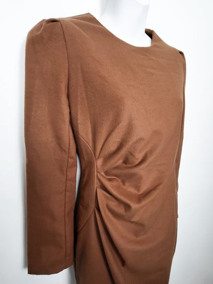 Chestnut Brown Faux Suede Ruched Long Sleeve Dress - Sizes like a Small