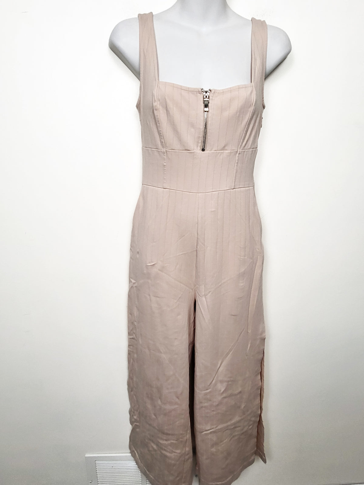 Guess Beige Pink "Kennedy" Wide-Leg Pinstripe Jumpsuit - Size XS