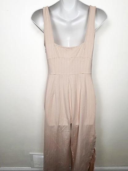 Guess Beige Pink "Kennedy" Wide-Leg Pinstripe Jumpsuit - Size XS