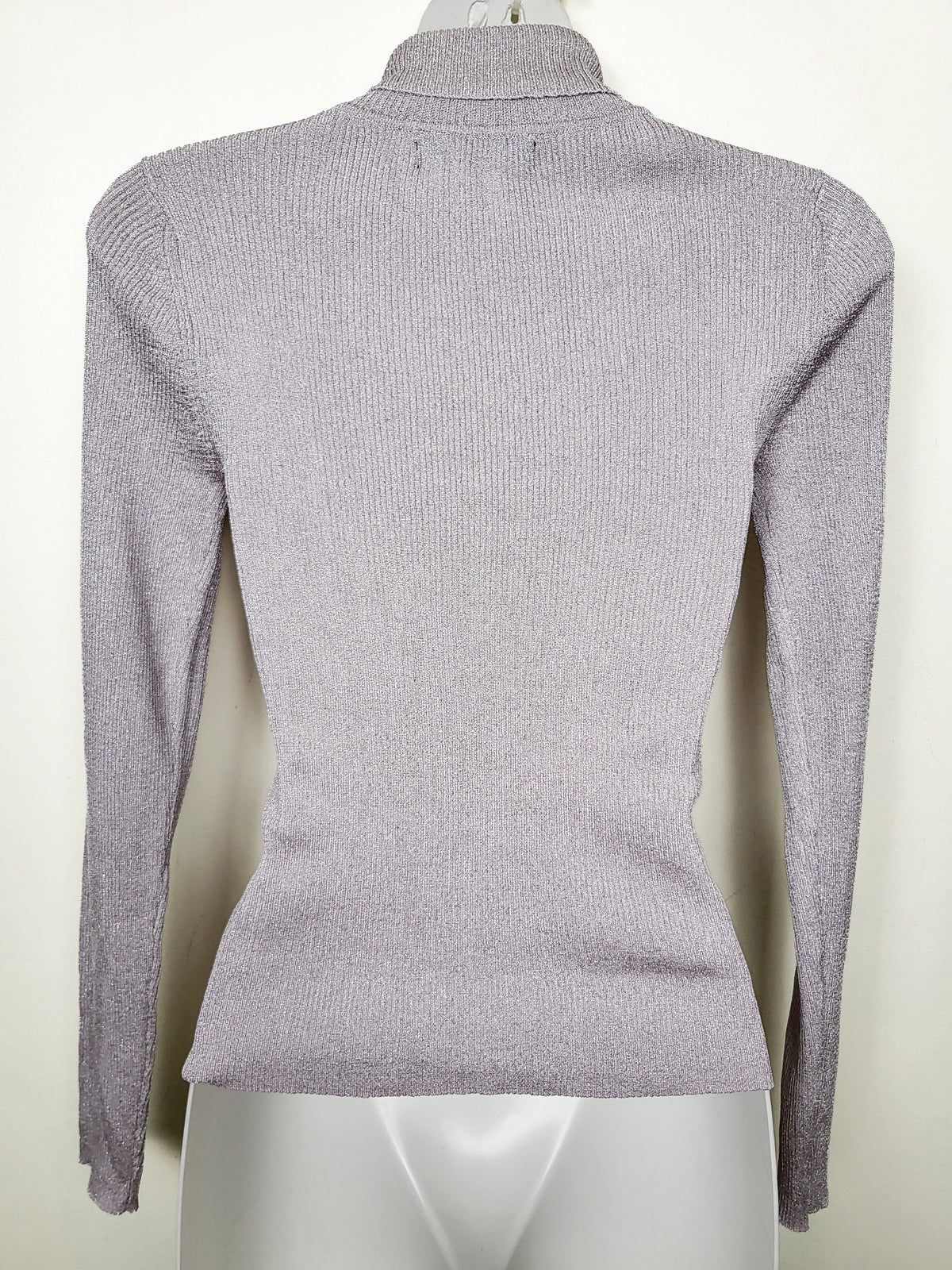 Mango (MNG) Women's Lavendar and Silver Fine-Knit Metallic Turtleneck Sweater - Size Small