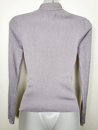 Mango (MNG) Women's Lavendar and Silver Fine-Knit Metallic Turtleneck Sweater - Size Small