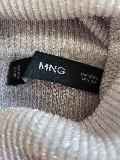 Mango (MNG) Women's Lavendar and Silver Fine-Knit Metallic Turtleneck Sweater - Size Small