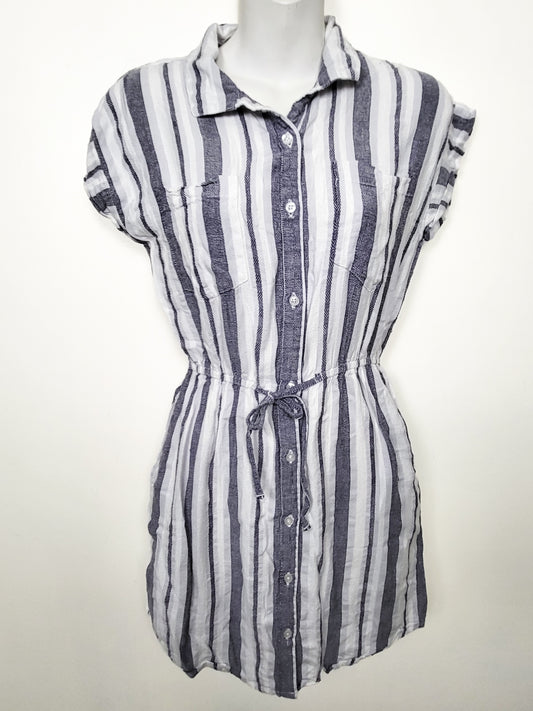 Japna Blue Striped Cap-Sleeve Shirt Dress - Size Medium