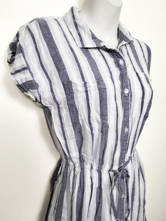 Japna Blue Striped Cap-Sleeve Shirt Dress - Size Medium