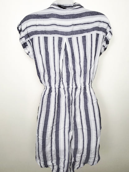 Japna Blue Striped Cap-Sleeve Shirt Dress - Size Medium