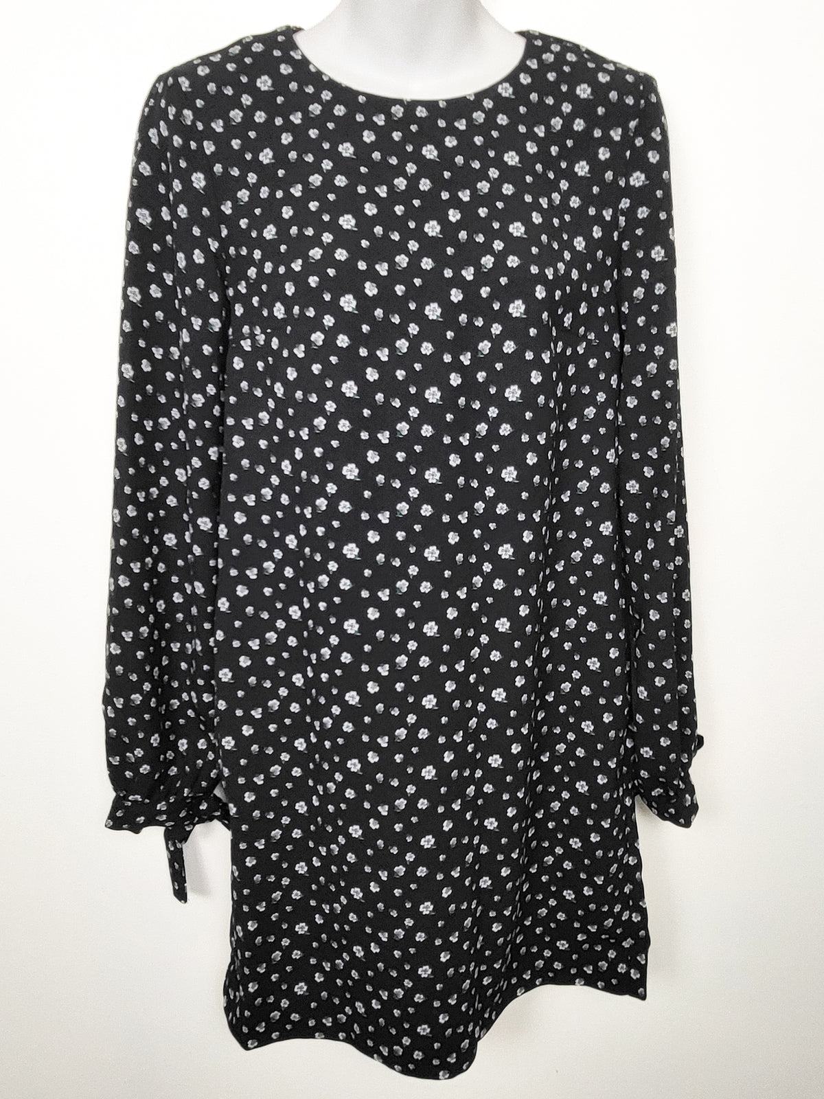 H&M Black Long-Sleeve Ditsy Floral Shift Dress - Size 2