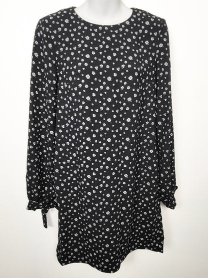 H&M Black Long-Sleeve Ditsy Floral Shift Dress - Size 2