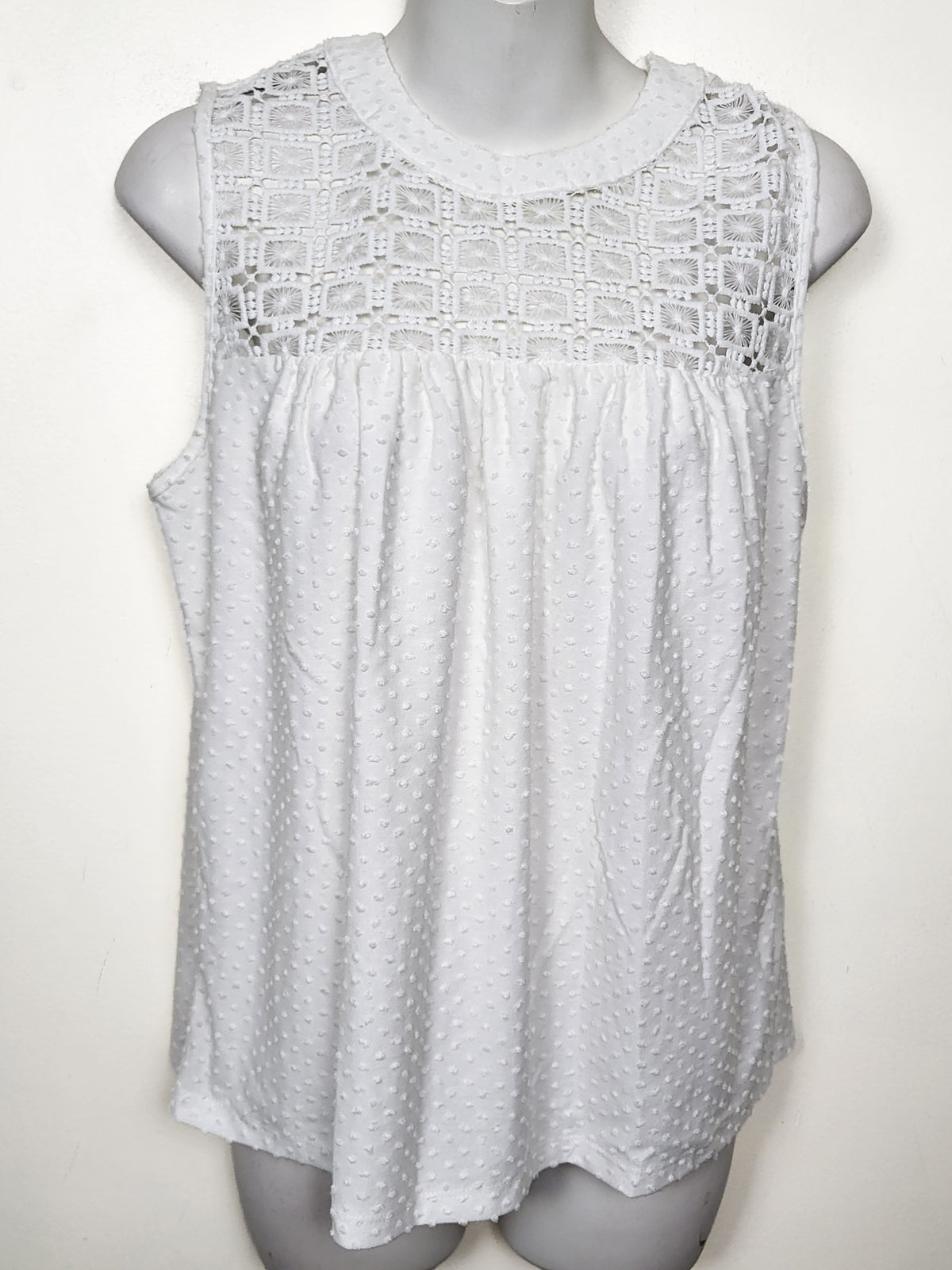 Ricki's Sleeveless Swiss Dot Blouse with Crocheted Yoke - Size Small
