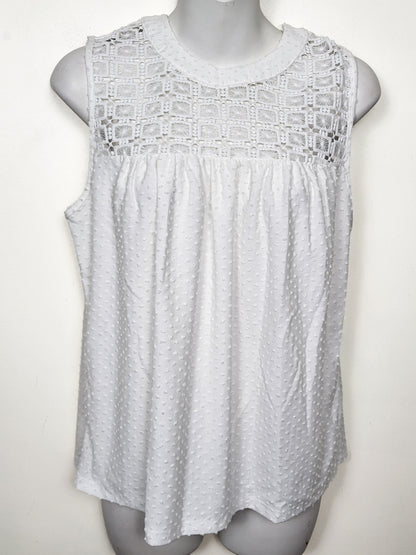 Ricki's Sleeveless Swiss Dot Blouse with Crocheted Yoke - Size Small