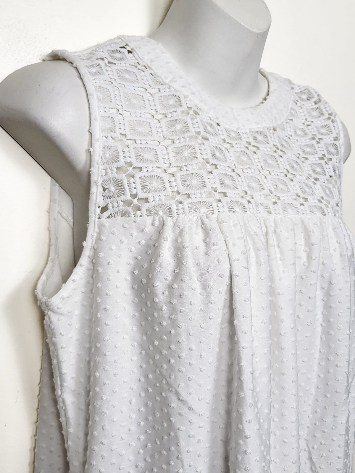 Ricki's Sleeveless Swiss Dot Blouse with Crocheted Yoke - Size Small