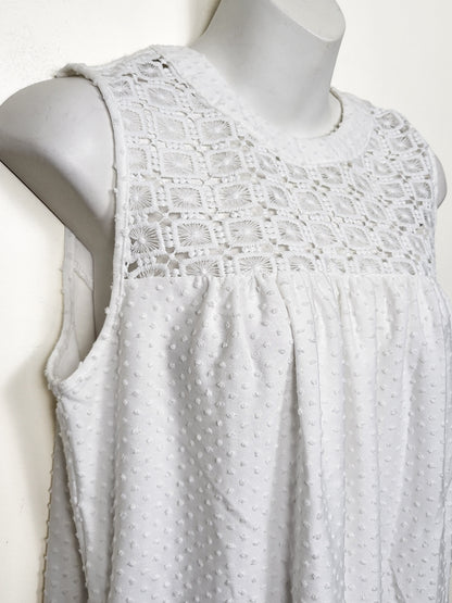 Ricki's Sleeveless Swiss Dot Blouse with Crocheted Yoke - Size Small