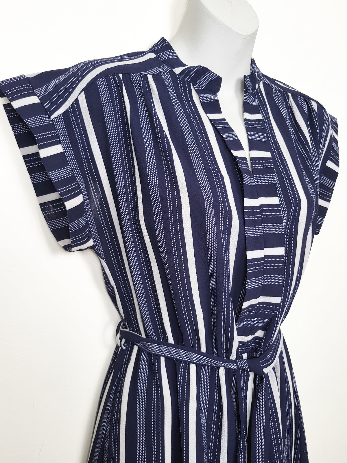 Monteau Los Angeles Navy Striped Cap-Sleeve Dress - Size Large