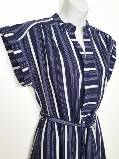 Monteau Los Angeles Navy Striped Cap-Sleeve Dress - Size Large