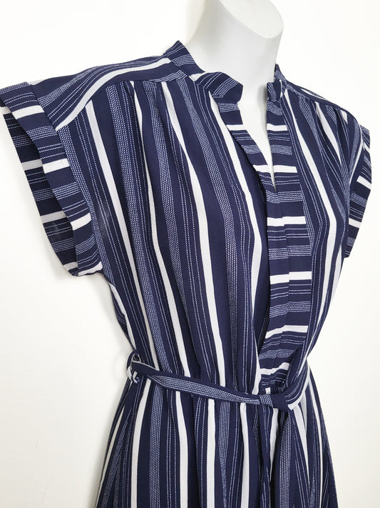 Monteau Los Angeles Navy Striped Cap-Sleeve Dress - Size Large