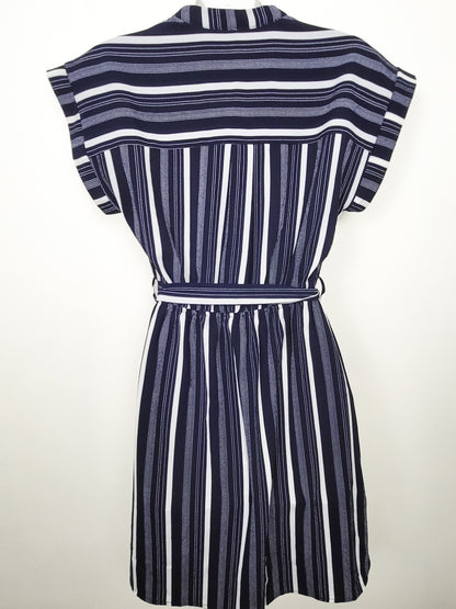 Monteau Los Angeles Navy Striped Cap-Sleeve Dress - Size Large