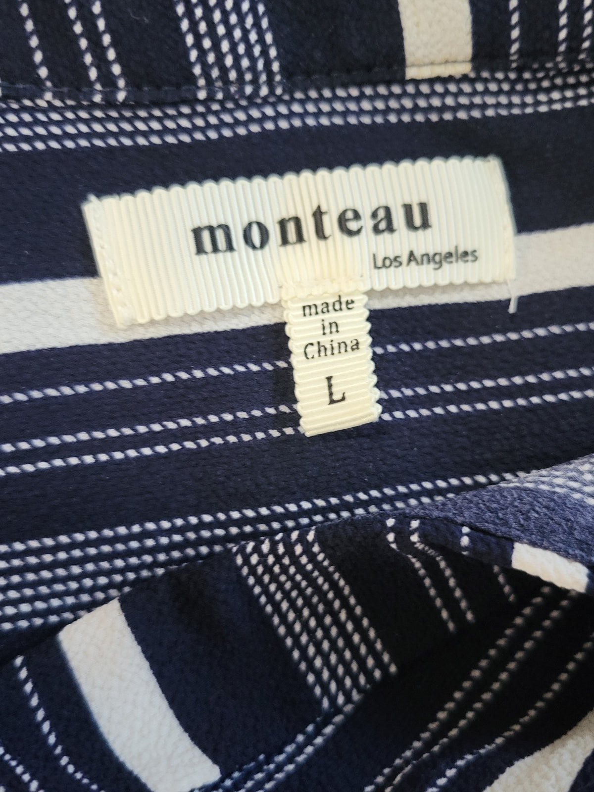 Monteau Los Angeles Navy Striped Cap-Sleeve Dress - Size Large