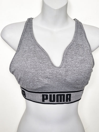 Puma Women's "Apex" Seamless Low-Impact Sports Bra in Heathered Gray - Size Medium