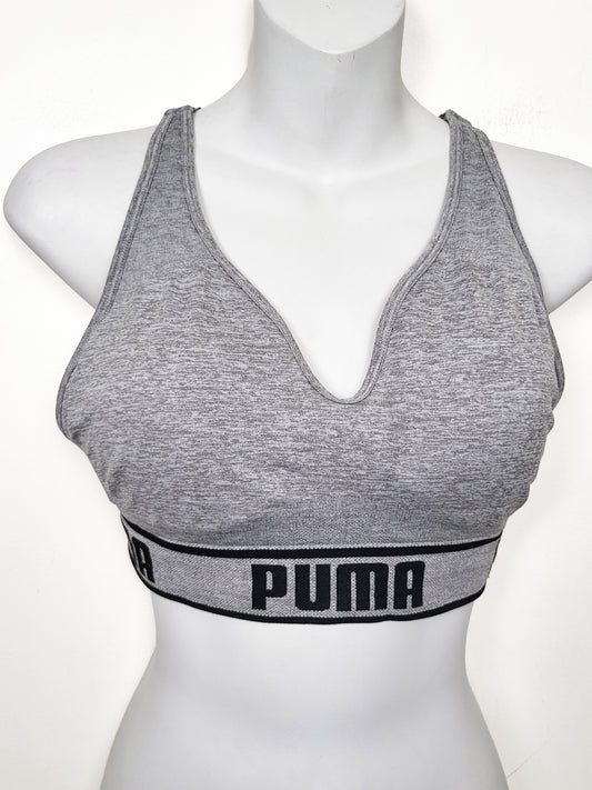 Puma Women's "Apex" Seamless Low-Impact Sports Bra in Heathered Gray - Size Medium