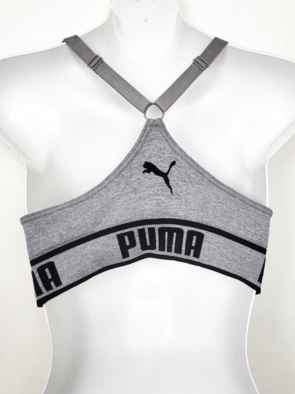 Puma Women's "Apex" Seamless Low-Impact Sports Bra in Heathered Gray - Size Medium