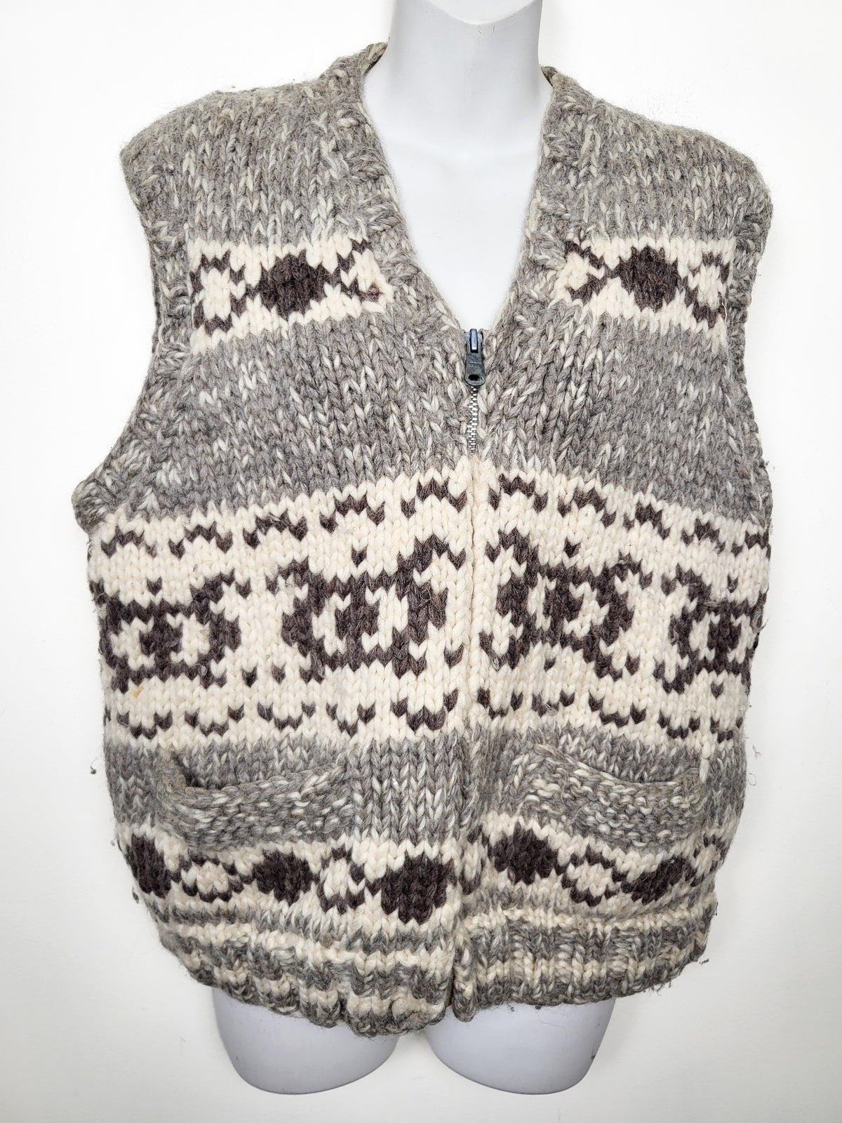 Vintage Authentic Cowichan Hand-Knit Sweater Vest - Men's Small / Women's Medium
