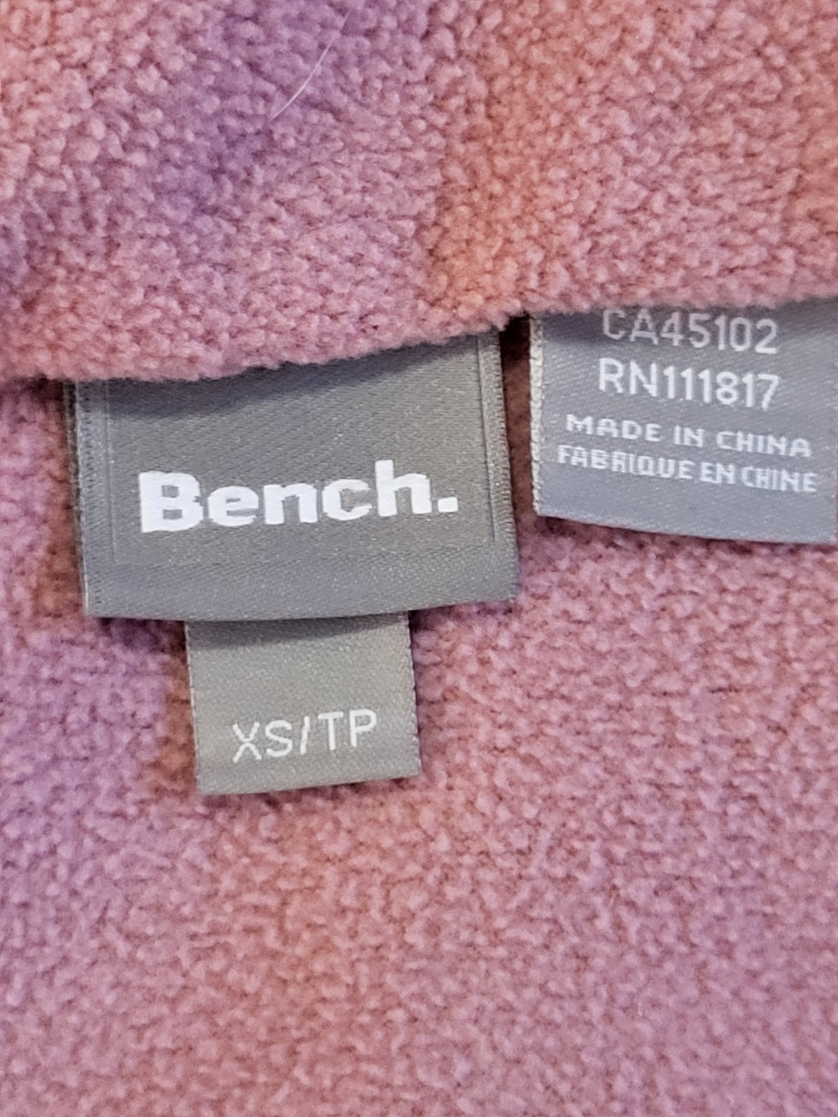 Bench grey ribbed fleece lined hooded jacket - size XS