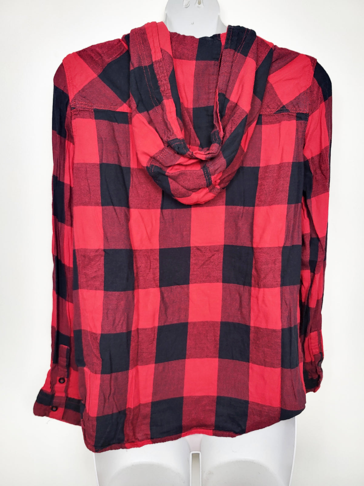 Bluenotes red buffalo plaid hooded "Boyfriend Fit" button down shirt - Women's size small